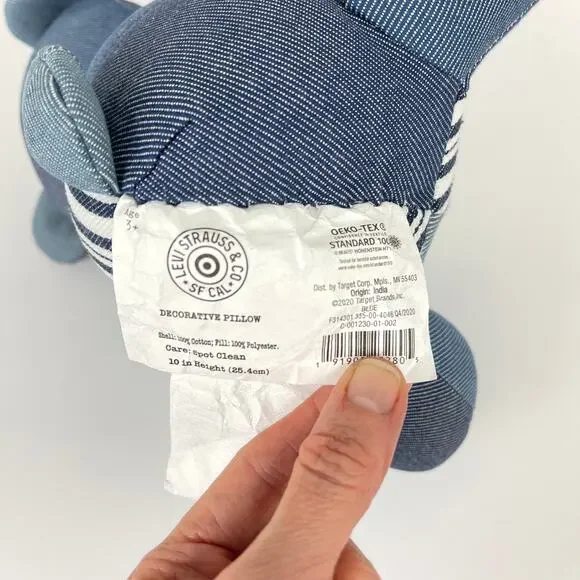 Set of 2-LEVIS Limited Edition Patchwork Teddy Bear Plush Denim Blue NWT - Picture 8 of 9